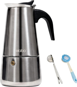 elabo Stovetop Espreeso Machine and Moka Pot for Gas or Electric Ceramic Stovetop, Italian Espresso Coffee Shot Maker for Italian Espresso, Cappuccino and Latte, Stainless Steel, 10 Cups