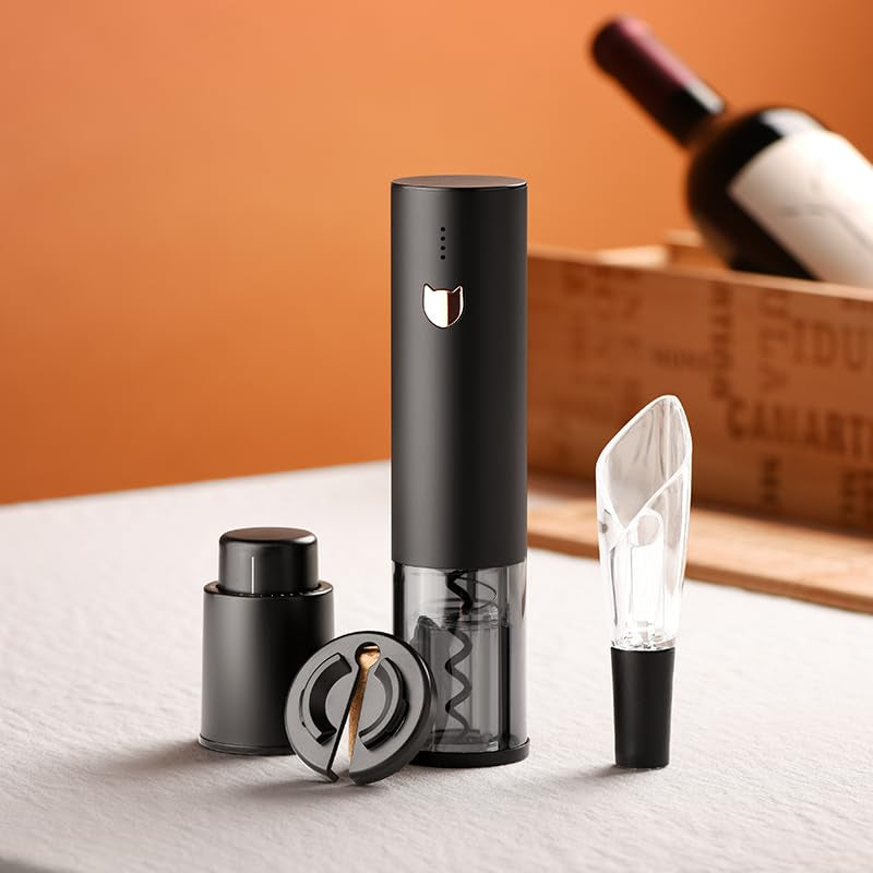 Electric Wine Opener-Wine Gifts-Automatic Wine Opener Rechargeable-Cordless Electric Corkscrew-Wine Bottle Opener with Foil Cutter, 2 in 1 Aerator Pourer, Vacuum Stopper, Gift Box