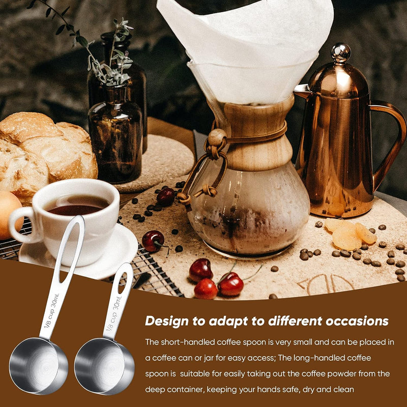 4 Pieces Coffee Scoop Tablespoon Stainless Steel Coffee Measuring Scoops, Including 2 Pieces Short Handled and 2 Pieces Long Handle Coffee Scoops for Coffee, Tea, Sugar and Milk, 30 ml