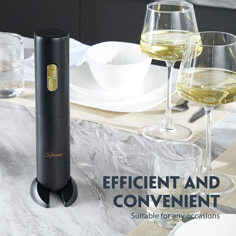 KITVINOUS Electric Wine Opener Battery Operated, Automatic Wine Bottle Opener, Portable Corkscrew with Foil Cutter, Black