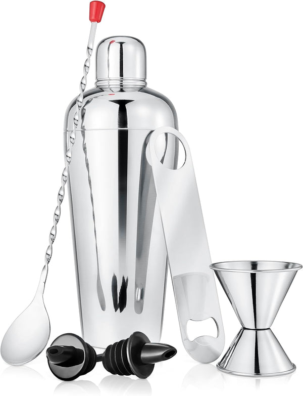 NutriChef 3 Pcs. Bartender Set - Multi-Piece Cocktail Shaker Set with Cocktail Shaker, Jigger, and Bar Spoon | Bartender Martini Mixology Barware | Perfect for Home, Bar, Restaurant & Business