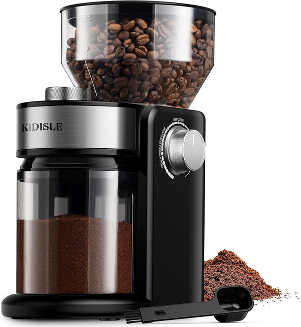 KIDISLE Electric Burr Coffee Grinder2.0, Automatic Flat Burr Coffee for French Press, Drip Coffee and Espresso, Adjustable Burr Mill with 16 settings, 14 Cup, Stainless Steel