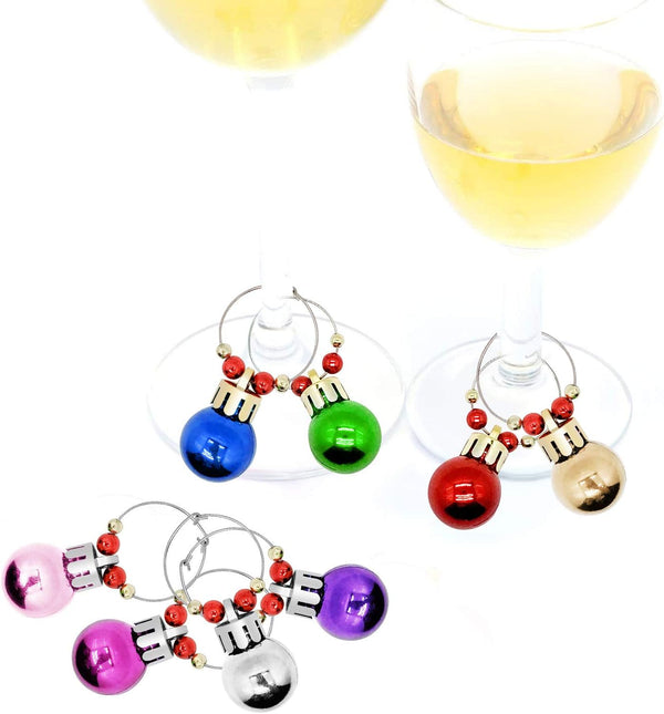 Wine Glass Charms Christmas Themed 8 Colors Ball Ornaments Wine Glass Markers Tags for Stem Glasses Wine Drinker Gift Wine Tasting Party Favors Decorations