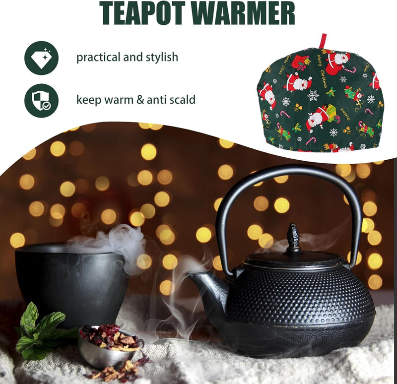 Ciieeo Cotton Tea Cosy for Teapot Christmas Theme Warm Tea Pot Cover Insulated Kettle Cover Warmer Winter Tea Pot Cosy for Home Kitchen Table Decor