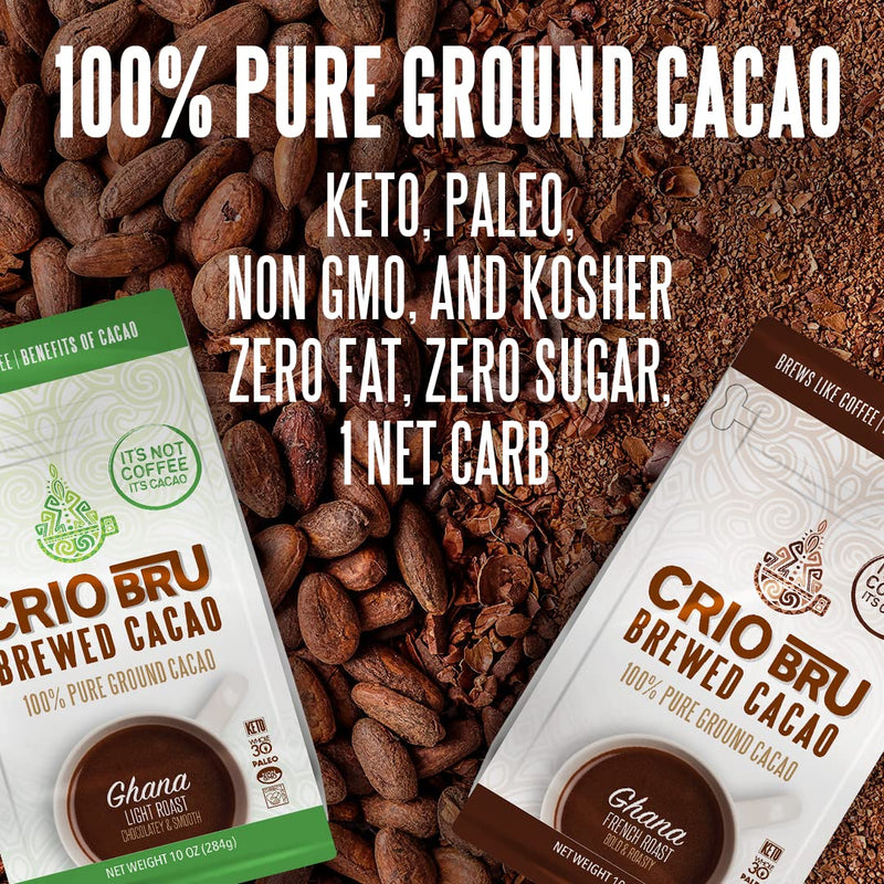 Crio Bru Welcome Starter Kit (2 10oz Bags + French Press) | Natural Healthy Brewed Cacao Drink | Great Substitute to Herbal Tea and Coffee | 99% Caffeine Free | Keto Honest Energy