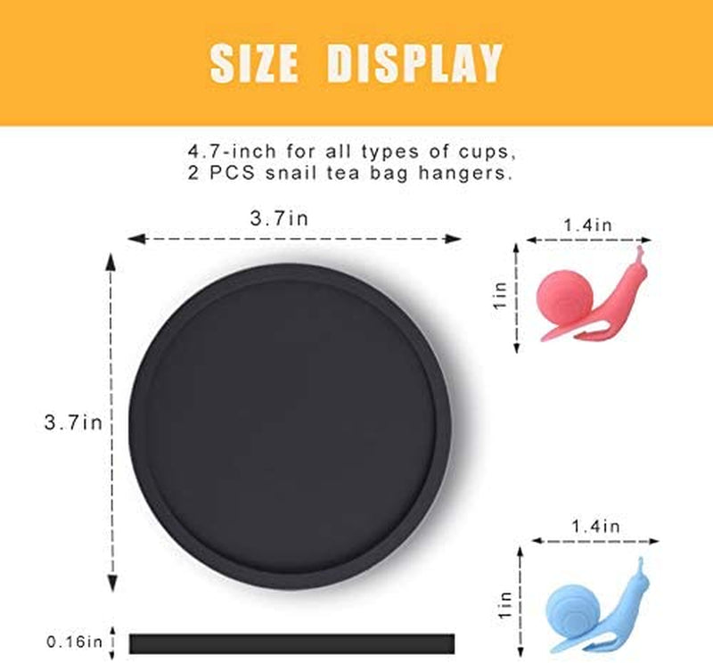 Silicone Drink Coasters Set of 4, Non-Slip Cup Coasters, Heat Resistant Cup Mate, Soft Coaster for Tabletope Protection, Furniture from Damage (Black)