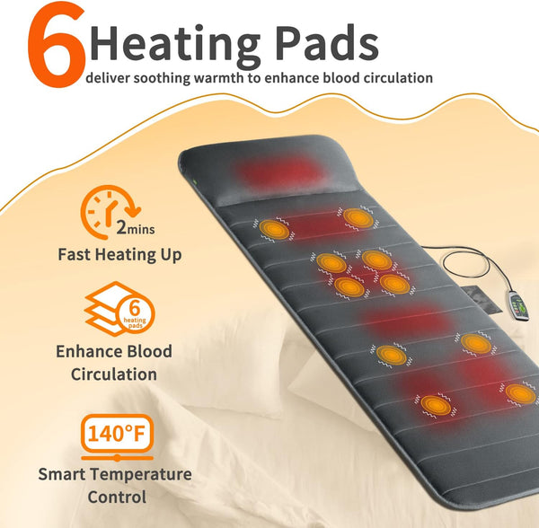 Mynt Electric Heating Pad Massage Mat Memory Foam Cushion with 10 Vibration Motors 5 Modes 30-Min Auto-Off Heating Therapy for Neck, Back, Waist, Legs Pain Relief