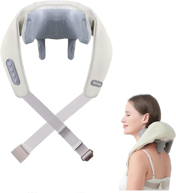 Neck and Shoulder Massager,Shiatsu Back Massager with Heat, Wireless Deep Kneading Massage for Neck, Back, Shoulder, Leg, Suitable for Office, Home and Travel. (Off White)