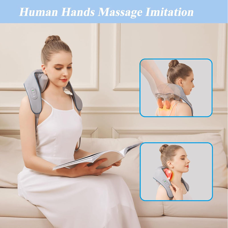 DS SAVORING Neck Massager, Electric Deep Tissue 4D Kneading Massage Pillow for Muscle Relaxation, Shiatsu Neck and Shoulder Massager for Neck Traps Back and Leg, Ideal Gift for Men Women at Home