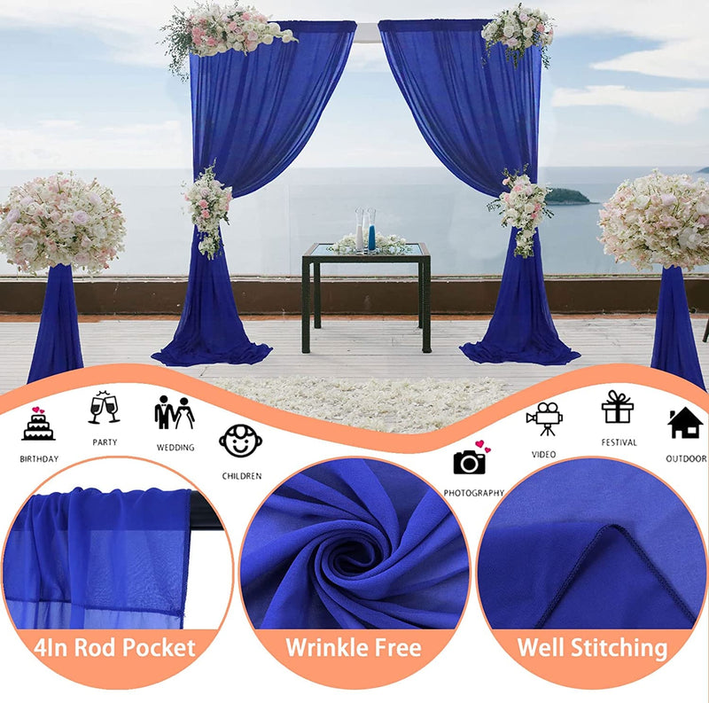 Blue Chiffon Wedding Backdrop Curtain Set - Sheer Drapes 28x120 inches 2 Panels