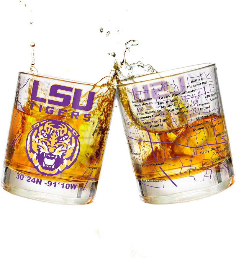 The University Of Alabama Whiskey Glass Set (2 Low Ball Glasses) - Contains Full Color Alabama Logo & Campus Map - Alabama Gift Idea for College Grads & Alumni - College Cocktail Glassware