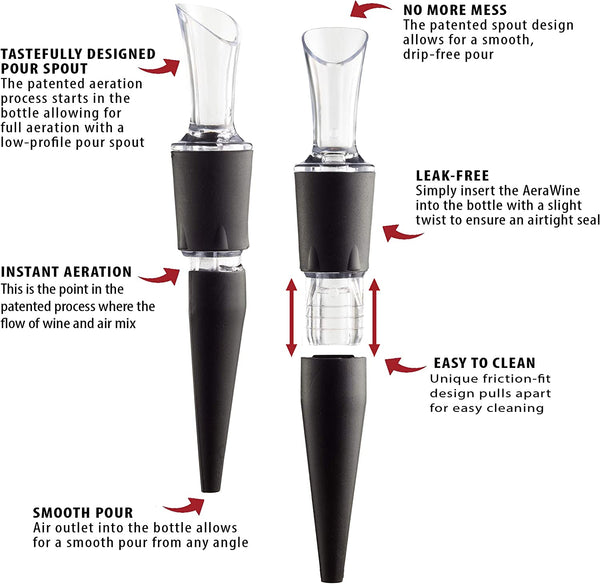 AeraWine 2-Pack Patented Bottle-top Wine Aerator and Pourer - 100% MADE IN THE USA
