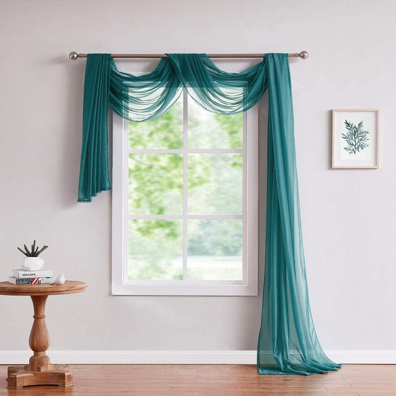 Green Teal Sheer Window Scarf - 54x144 - Versatile Decor Fabric for Weddings Canopies and Projects - AM Teal