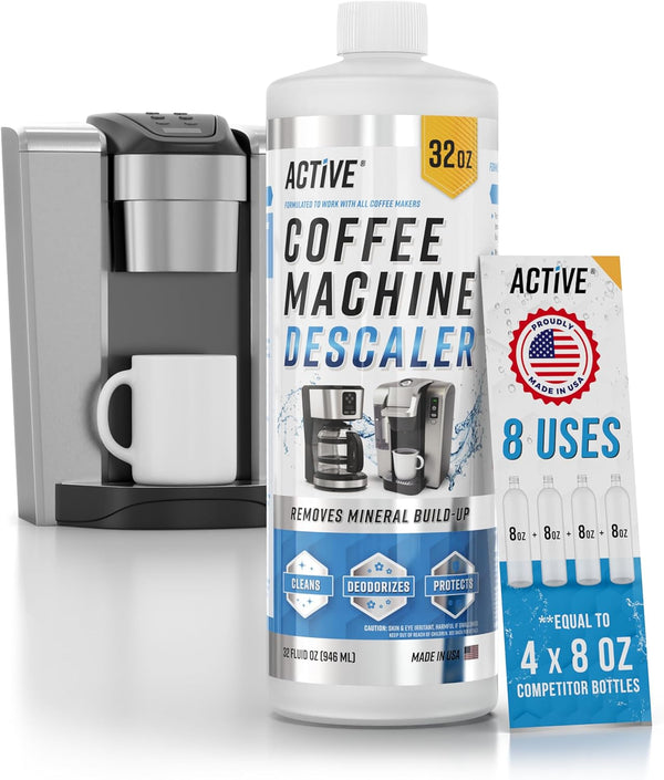 Coffee Machine Descaler Descaling Solution - 32oz (8 Uses) Compatible with Keurig, Nespresso, Breville, Delonghi, Jura, Ninja - Espresso & Coffee Maker Cleaner, Coffee Pot Cleaning Limescale Remover