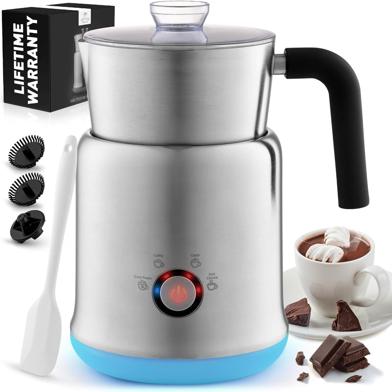 Zulay Electric Hot Chocolate Maker Machine - Powerful, Stainless Steel Hot Chocolate Machine & Hot Cocoa Maker - 4-in-1 Detachable Milk Frother Heater & Cold Foam Maker - Milk Frother Dishwasher Safe