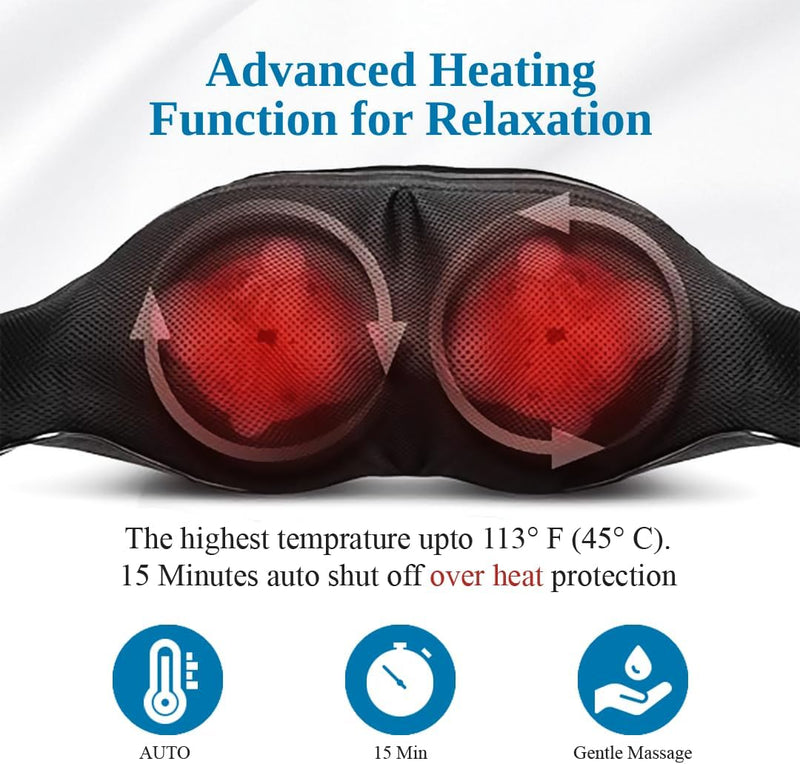 RENUPRO Shiatsu Style Neck and Back Massager with Soothing Heat, Electric Deep Tissue Kneading Massage Device for Shoulders, Legs, Body Muscle Pain Relief, Home, Office, and Car Use