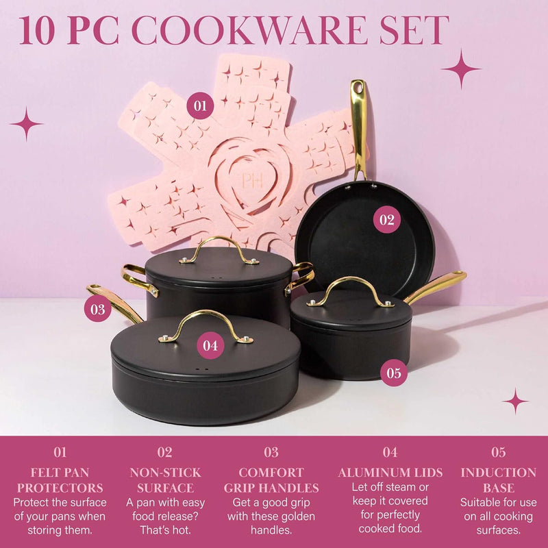 Paris Hilton Nonstick Cookware Set 10-Piece