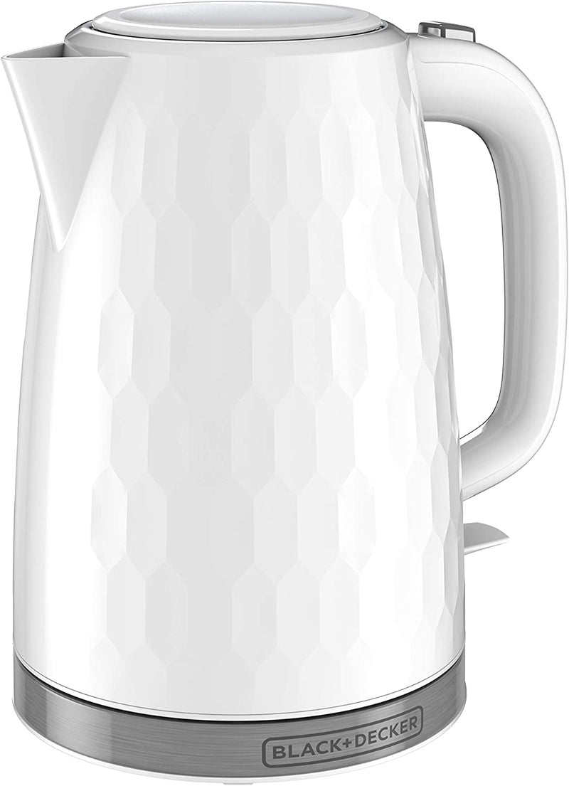 BLACK+DECKER Honeycomb Collection Rapid Boil 1.7L Electric Cordless Kettle with Premium Textured Finish, White, KE1560W