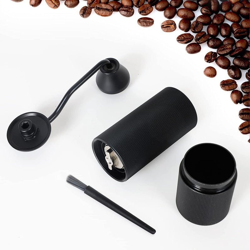 Manual Coffee Grinder CNC Stainless Steel Conical Burr Double Bearing and Internal Adjustable Setting Foldable Handle Portable Small Hand Grinder for Gift giving Home Office Camping Traveling Black