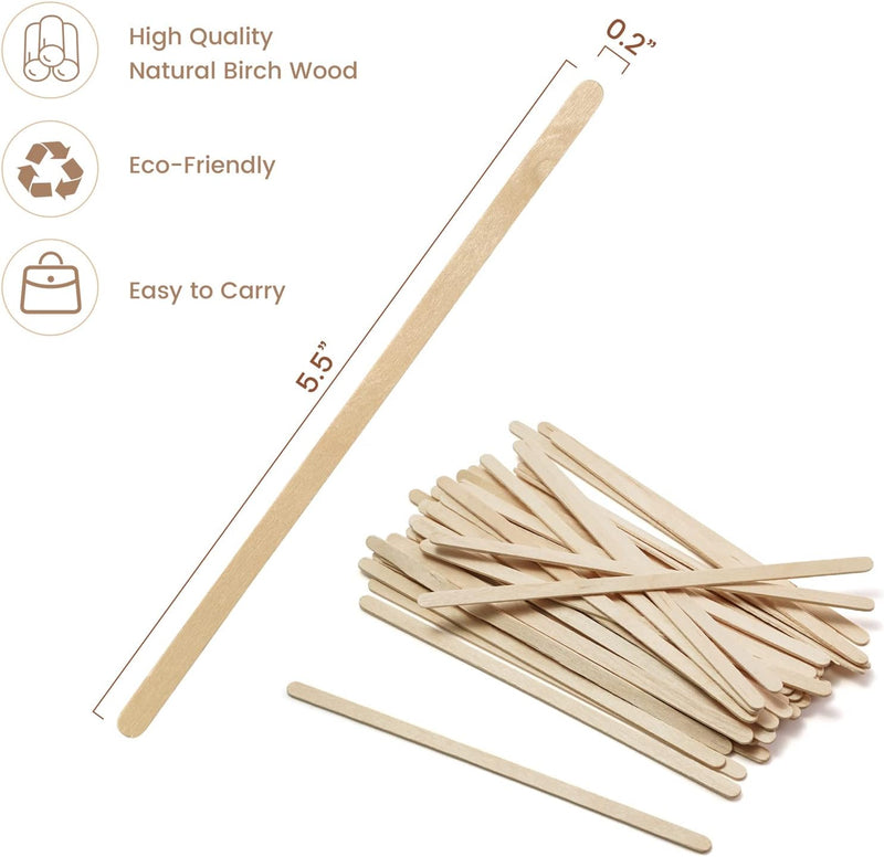 KLINEUS 500 Wooden Coffee Stirrers - Biodegradable 5.5" Coffee Stirrers Wood, Coffee Mixer Stick, Disposable Coffee Stirs, Stirring Sticks - BPA free Round-End Birch Wooden Stir Sticks For Coffee Bar