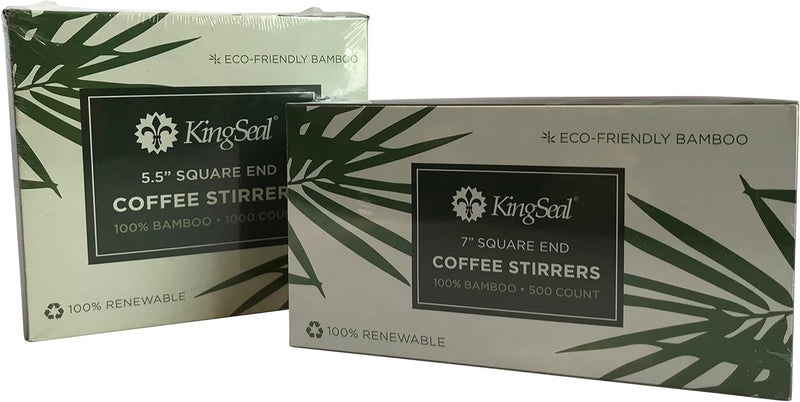 KingSeal Bamboo Wood Coffee Stirrers, Square End, 7 inch Length, 100% Renewable and Biodegradable - 1 Box of 500