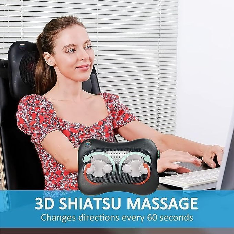 Massage Pillow Neck and Back Massager, for Pain Relief deep Mussle and Fatigue shiatsu Massager, Neck Massager with Heat and 3D Kneading and,Use at Home Car Office