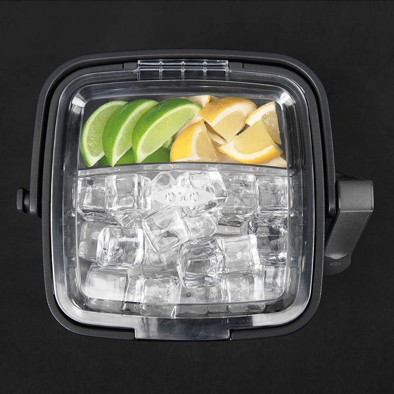 OXO Good Grips Double Wall Ice Bucket with Tongs and Garnish Tray,Gray, 7.37"L x 8.5"W x 7.5"H