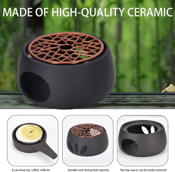 Teapot Warmer, Elegant Appearance Black Multifunctional Tea Light Warmer with Candle Holder for Restaurant (A Pad)