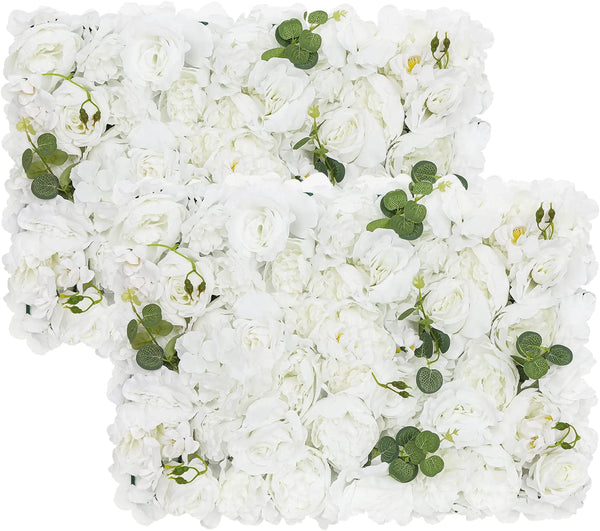 2-Pack Artificial Flower Wall Panels for Backdrop - Handmade White Flower Decor for Party Wedding Bedroom