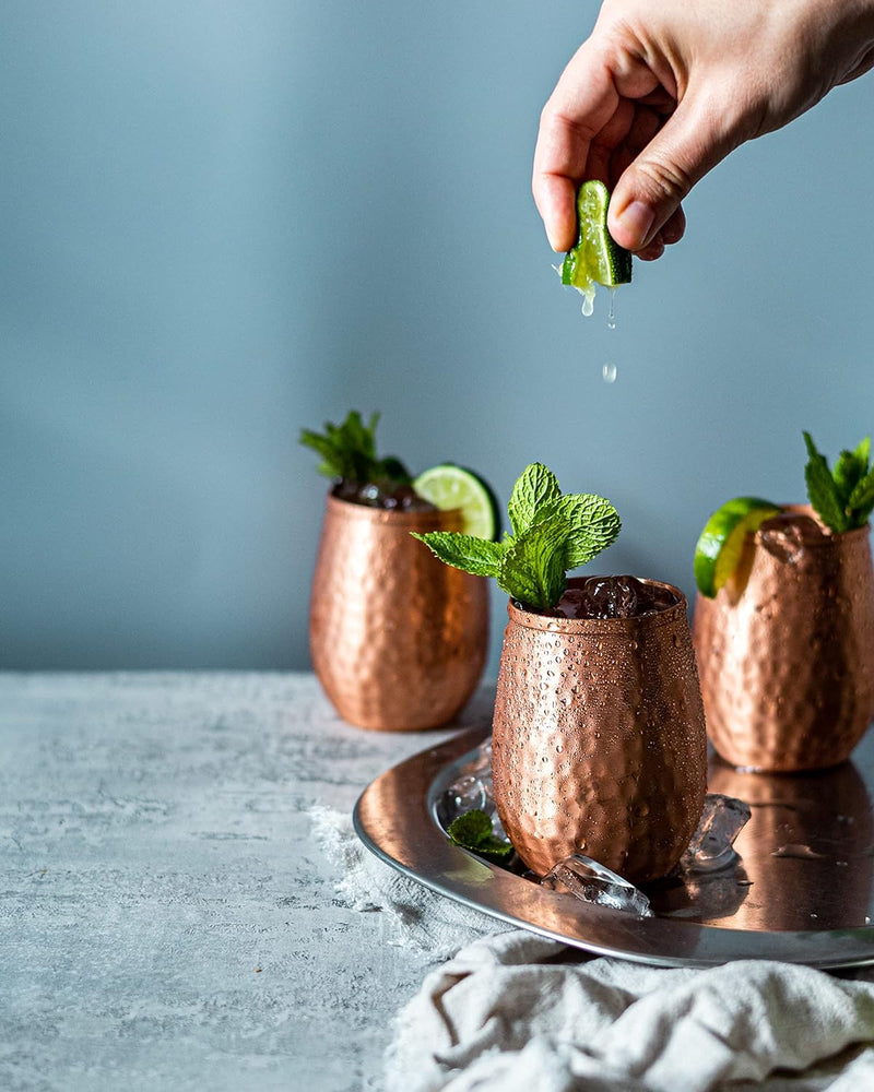 Kosdeg Copper Cups - 12 Oz set of 4 - A Unique Way To Enjoy Wine - The Perfect Pure Copper Tumbler for Water - Copper Drinking Cups Better Than Glasses or Plastic - Moscow Mule Copper Cup For Drinking