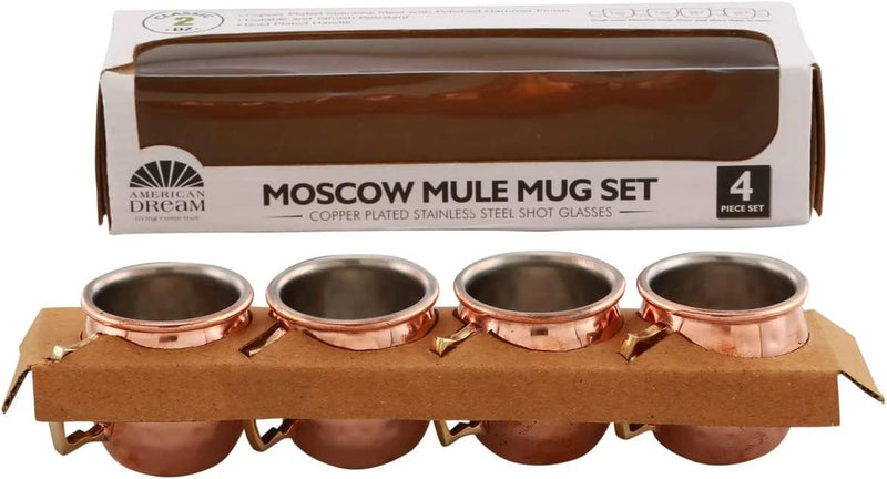 J&V TEXTILES Moscow Mule Copper Mugs - Gift Set of 4, 100% Solid Handcrafted Copper Cups - 2 Ounce Food Safe Hammered Mug For Mules