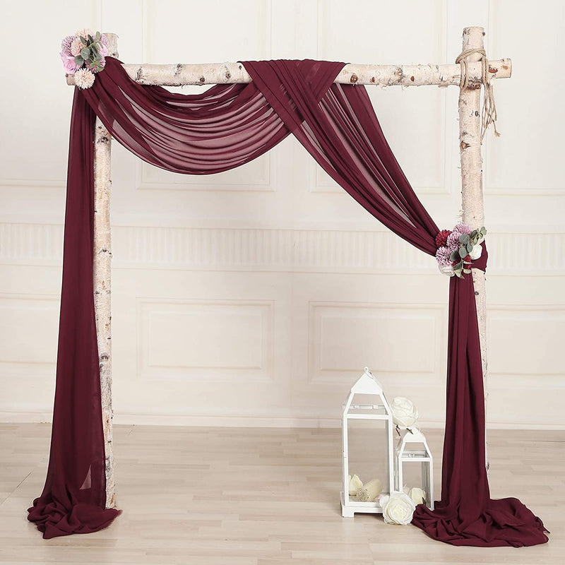 Chiffon Wedding Arch Backdrop Curtain - 2 Panels Burgundy 27 X 216 Inch