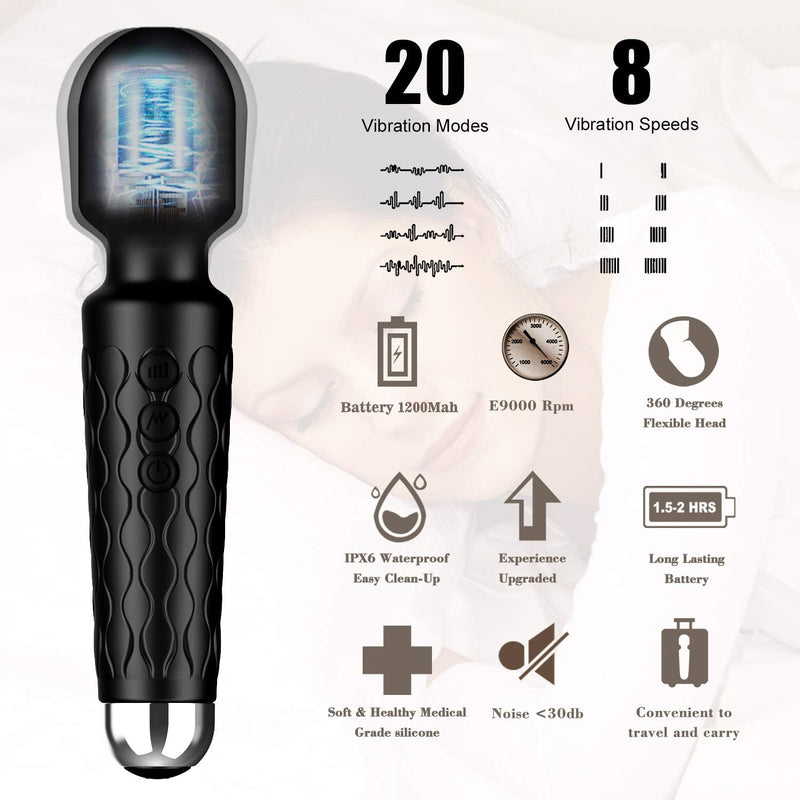 Personal Back Massager - 20 Patterns & 8 Speeds - Magic Vibration Rechargeable Mini Massage - Men & Women - Perfect for Tension Relief, Muscle, Back, Soreness, Recovery - Black