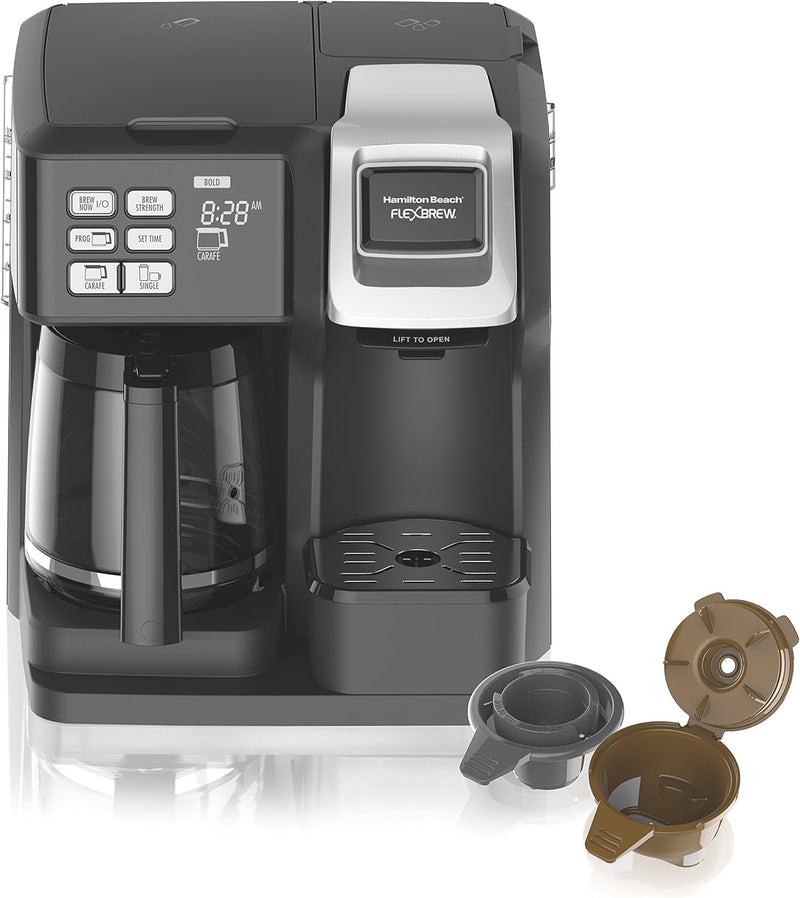 Hamilton Beach 49976 FlexBrew Trio 2-Way Coffee Maker, Compatible with K-Cup Pods or Grounds, Combo, Single Serve & Full 12c Pot, Black