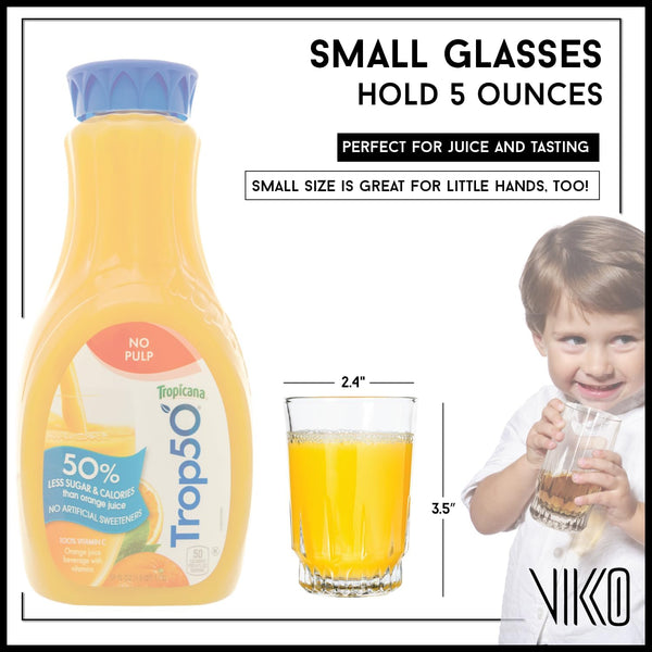Vikko 5 Ounce Juice Glasses, Heavy Base SMALL Glassware for Drinking Orange Juice, Water, Perfect Cup for Children, Tasting, and Small Portions, Old Fashioned, Set of 6 Crystal Clear Glass Tumblers