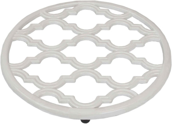Home Basics Lattice Collection Cast Iron Trivet for Serving Hot Dish, Pot, Pans & Teapot on Kitchen Countertop or Dinning, Table-Heat Resistant (1, White)