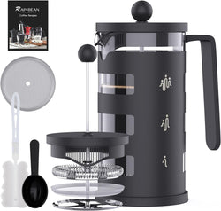 Mini French Press for 12oz Small French Press Coffee Maker with 4 Level Filtration System Borosilicate Glass Durable Stainless Steel Thickened Heat Resistant