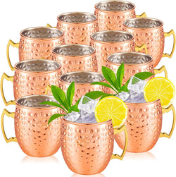 Tessco Set of 12 Moscow Mule Mugs Copper Mugs Moscow Mule Cups 19 oz Hammered Cups Copper Cups 304 Copper Plated Stainless Steel Mug for Chilled Drinks Coffee Wine 3.6 Inch (Rose Gold)