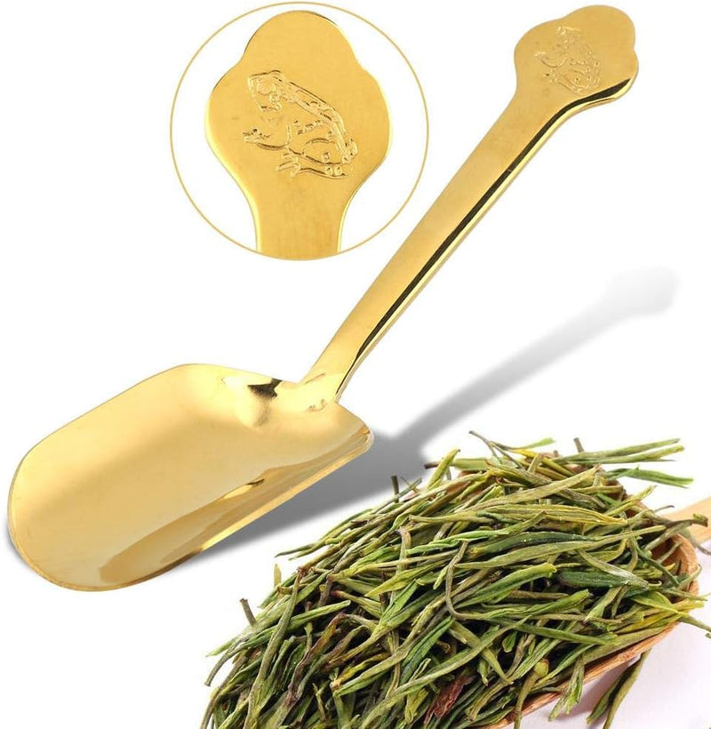 Leaf Scooper Long Handles Candy Scooper Long Handle, Stainless Steel Loose Leaf Tea Scoop Tea Shovel Scooper for Dry Food Candy Coffee Bean, Long Handle Gold