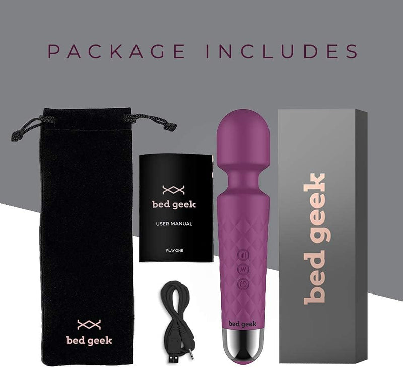 bed geek Wireless Handheld Full Body Wand Massager Electric Massage Super Soft Silicone 20 Patterns 8 Speeds (Purple)