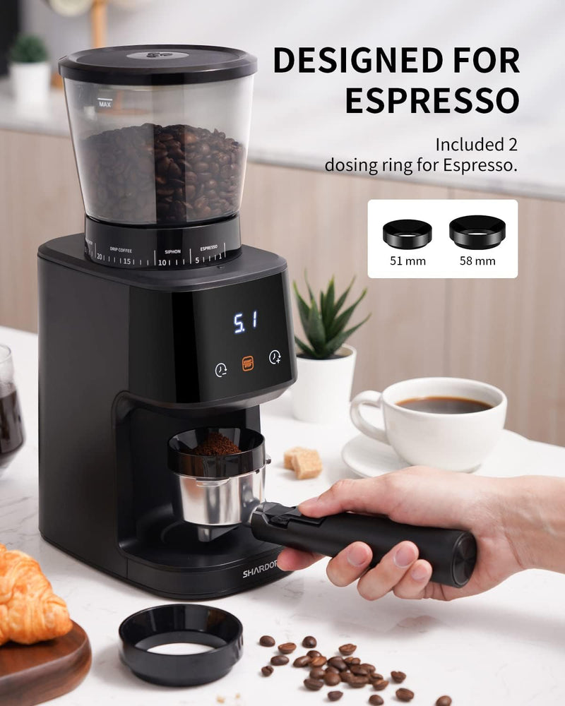 SHARDOR Conical Burr Coffee Grinder with Digital Timer Display, Electric Coffee Bean Grinder with 31 Precise Settings for Espresso/Drip/Pour Over/Cold Brew/French Press, Matte Black