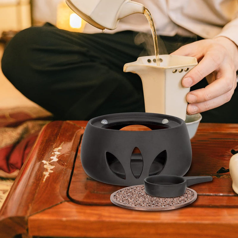 LIFKOME 1 Set Tea Warmer Warm Tea Stove Teapot Wax Warmer Ceramic Tea Warmer Decorative Teapot Heater Tea Kettle Black Candle Holder Tea Light Teapot Warmer Japanese-Style Ceramics Coffee