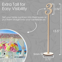 Wooden Table Numbers - Extra Thick Natural Color Table Numbers for Wedding Reception, 1-25, 13.5 Inches Tall Wedding Table Number Set with Holder Base, Table Top Signs for Events, Catering