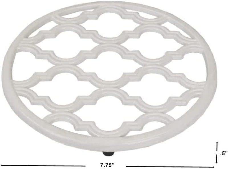 Home Basics Lattice Collection Cast Iron Trivet for Serving Hot Dish, Pot, Pans & Teapot on Kitchen Countertop or Dinning, Table-Heat Resistant (1, White)