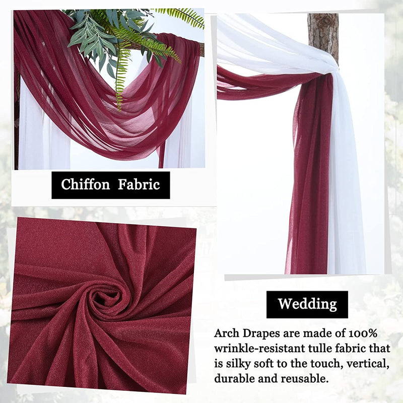 Wedding Arch Drape - Burgundy and White - 9ft length - 2 panel set