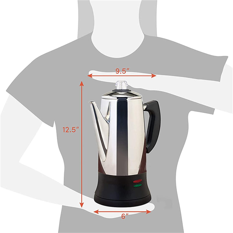 SOTECH Electric Coffee Percolator Stainless Steel Coffee Maker Coffee Pot with Cool-Touch Handle Glass Clear Brew Progress Knob
