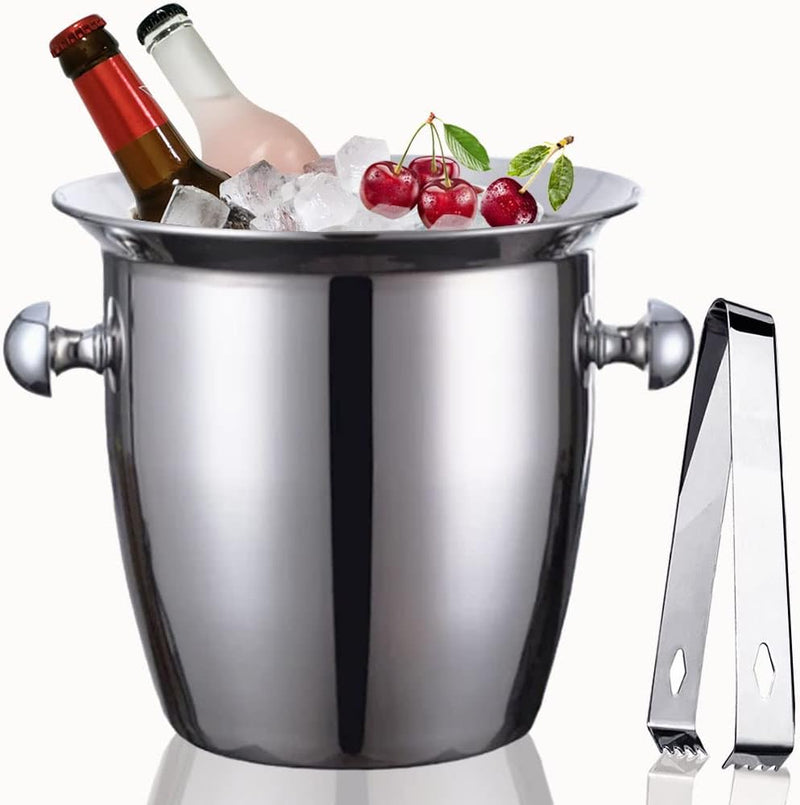 Ice Buckets - Champagne Ice Bucket with Tongs, Golden Trumpet Ice Bucket Stainless Steel Mirror Reflection Wine Cooler for Cocktail Bar Beer Red Wine Liquor Beverages Party,Ice Frozen Longer, 2.5L