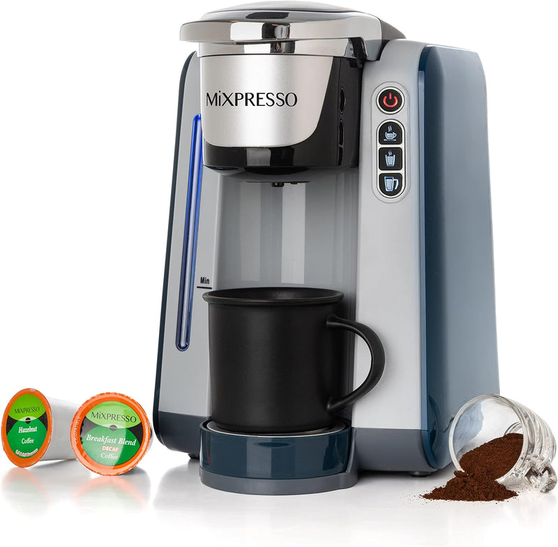 Mixpresso Single Serve K-Cup Coffee Maker With 4 Brew Sizes for 1.0 & 2.0 K-Cup Pods, Removable 45oz Water Tank, Quick Brewing with Auto Shut-Off, Rapid Brew Technology Gray Coffee Maker