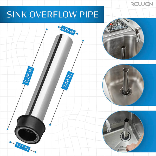 Stainless Steel Bar Sink Overflow Pipe 7.48 IN - Metal Sink Strainer Pipe Tube Bathroom Pipes Fittings - Bathroom Sink Drain Strainer Pipe Overflow Kitchen Sink Drain Stopper for 1.5 Inch Drains