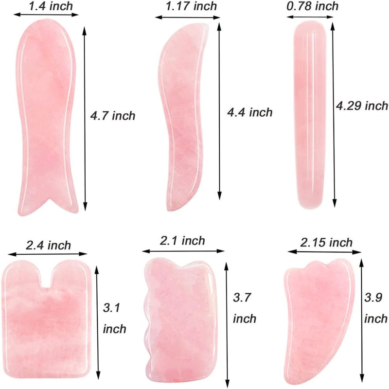 Domika Multi-Shape Handmade Rose Quartz Gua Sha GuaSha Scraping Massage Tool Stone,Massage Stick,Set of 6 (Rose Quartz)